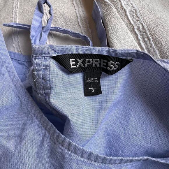 Express Women's Blue Chambray peplum tank top with tie back, L - Picture 6 of 8